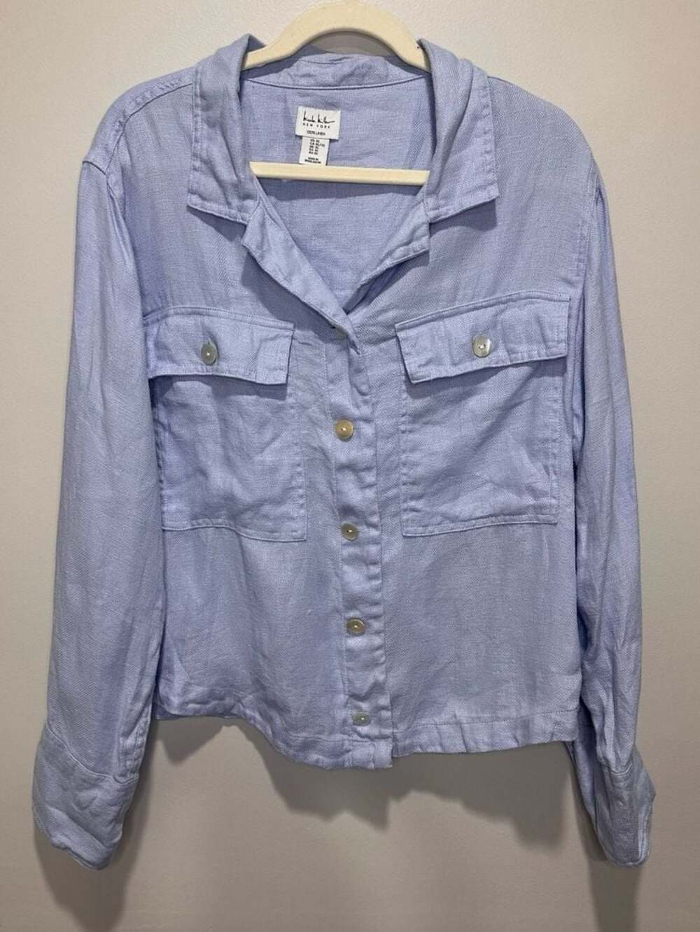 Nicole Miller New York 100% Linen Long Sleeve Button Front Shirt Jacket, Sz XL